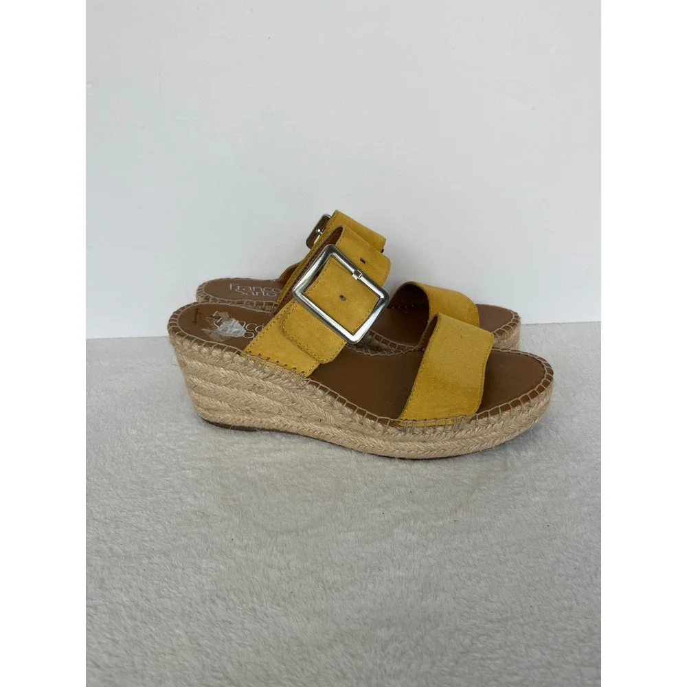 Franco Sarto Coastal Yellow Mustard Espadrille Wedge Sandals Womens 8M boho chic